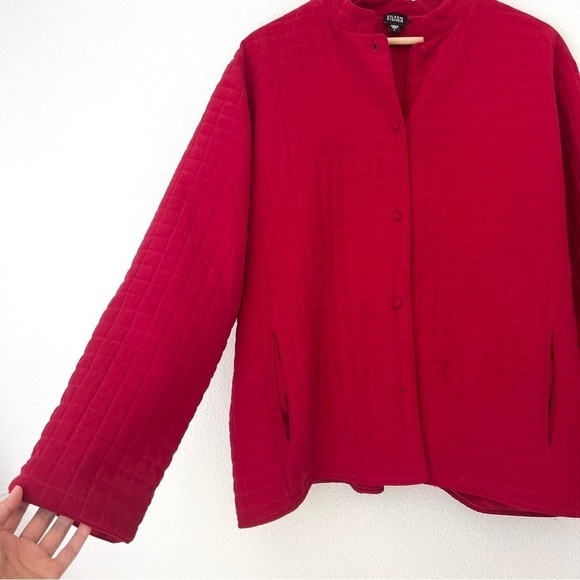 Eileen Fisher 100% Silk Quilted Relaxed Boxy Button Front Jacket Cardigan Large - Picture 2 of 11